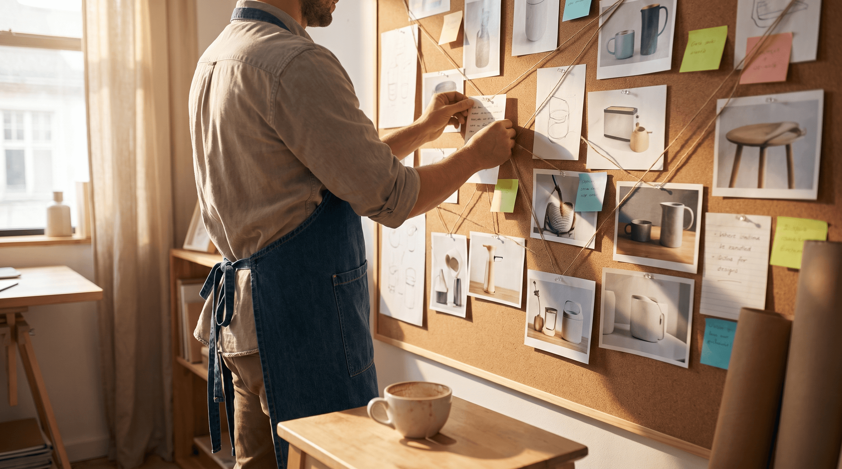 Product designer pinning bundle ideas to a mood board of product photos
